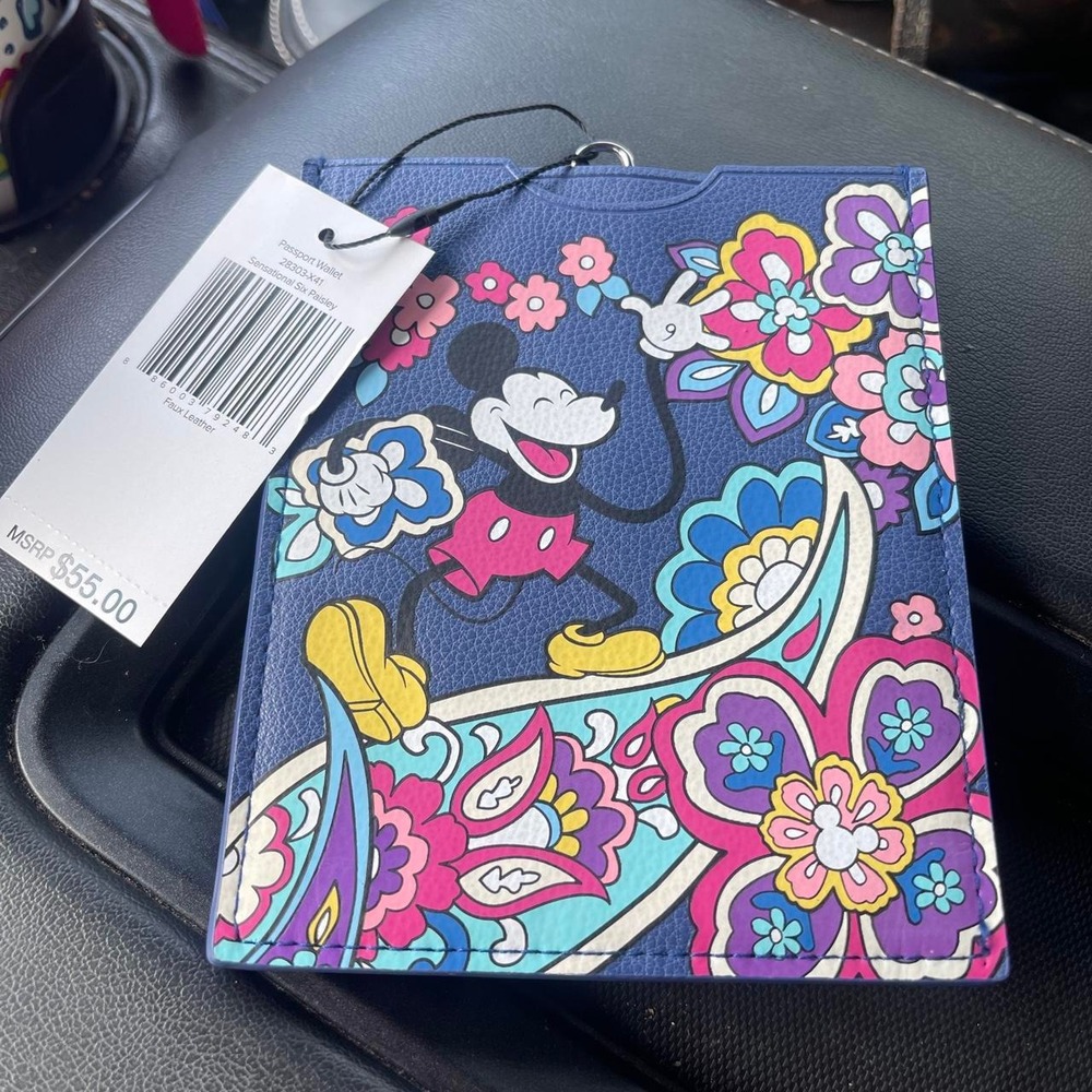 Vera Bradley Disney Mickey Sensational Six Paisley Passport Wallet RFID New